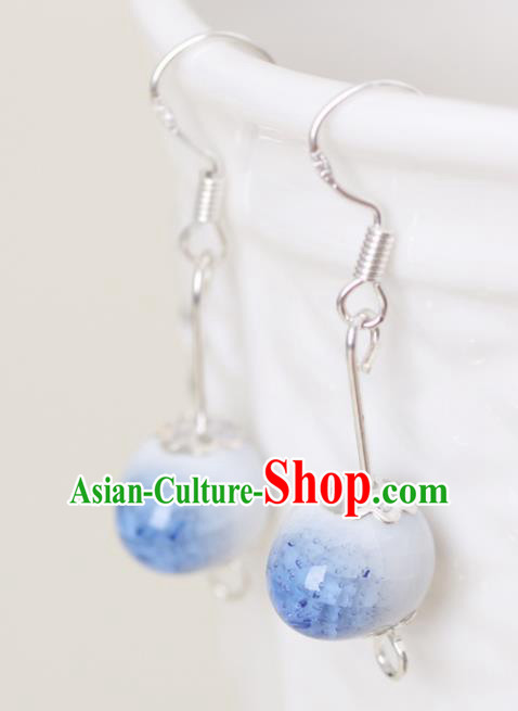 Top Grade Chinese Handmade Blue Earrings Jingdezhen Ceramics Ear Accessories for Women