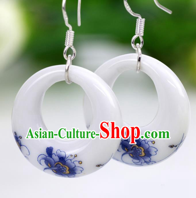 Top Grade Chinese Handmade Printing Peony Ceramics Earrings for Women