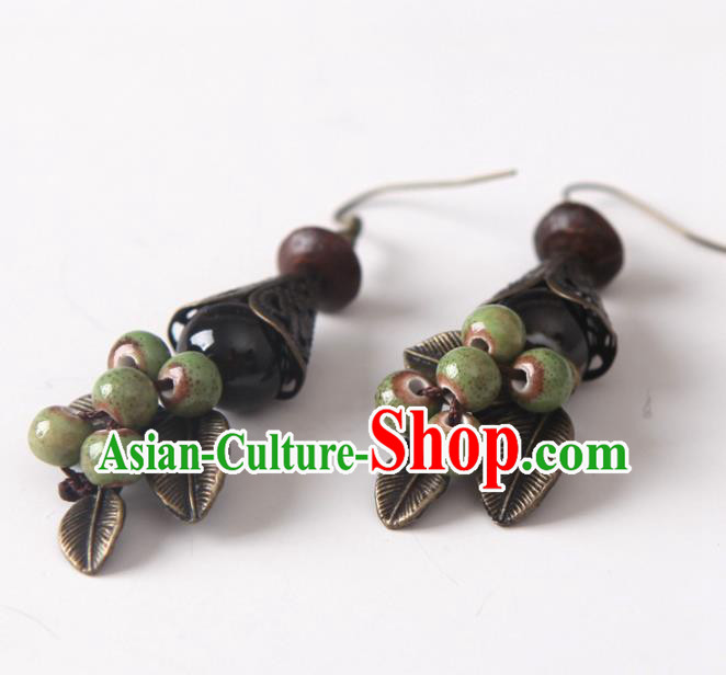 Top Grade Chinese Handmade Green Ceramics Beads Earrings for Women