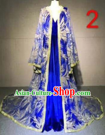 Top Grade Catwalks Customized Costume Model Show Royalblue Full Dress for Women