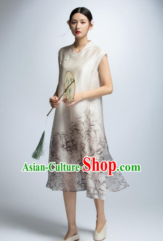 Chinese Traditional Printing Bamboo Cheongsam Dress China National Costume for Women