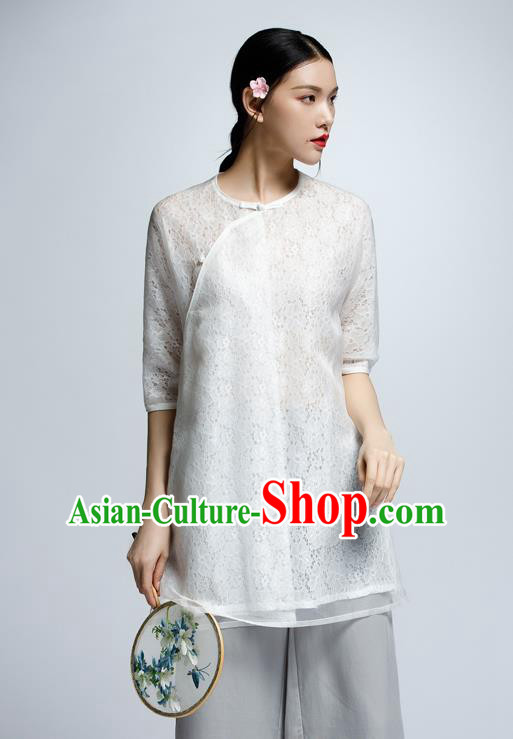 Chinese Traditional Costume Lace Cheongsam Blouse China National Upper Outer Garment Shirt for Women