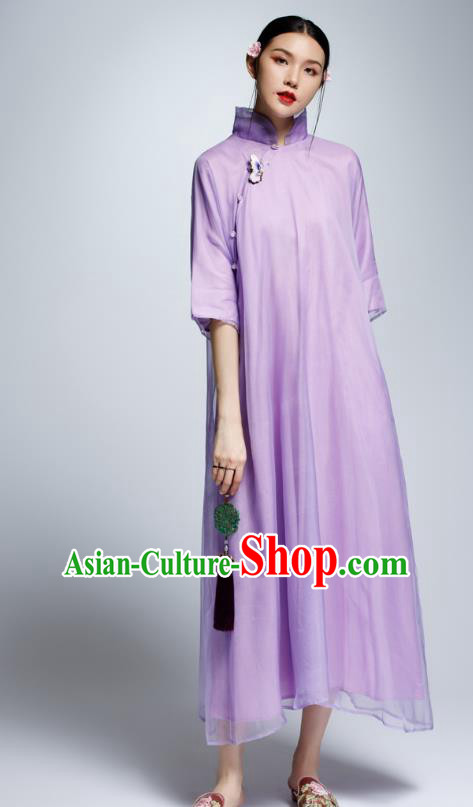 Chinese Traditional Purple Cheongsam China National Costume Tang Suit Qipao Dress for Women