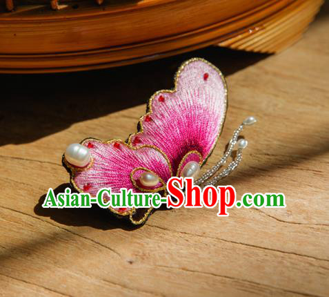 Chinese Traditional Cheongsam Accessories Embroidered Pink Butterfly Brooch for Women