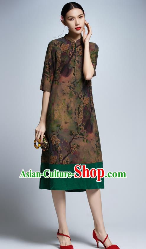 Chinese Traditional Printing Cheongsam China National Costume Tang Suit Qipao Dress for Women