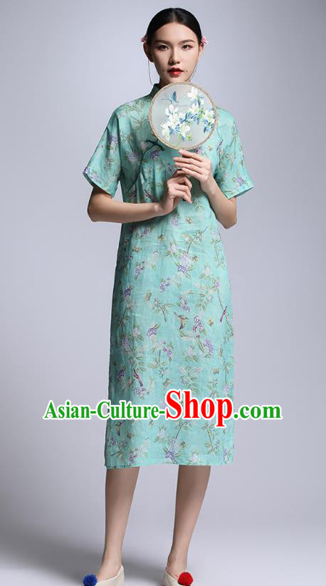 Chinese Traditional Tang Suit Green Cheongsam China National Qipao Dress for Women