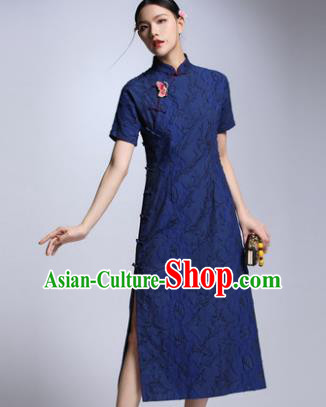 Chinese Traditional Tang Suit Blue Cheongsam China National Qipao Dress for Women