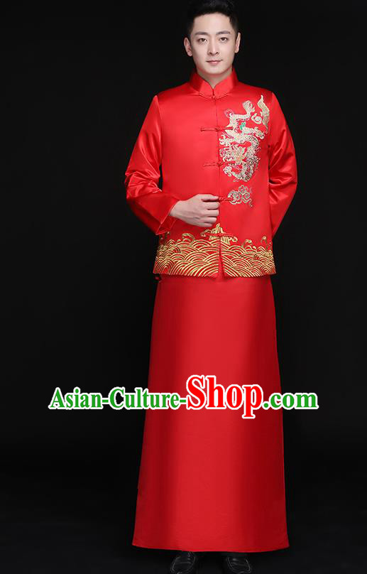 Chinese Traditional Bridegroom Embroidered Dragon Costume Ancient Tang Suit Clothing for Men