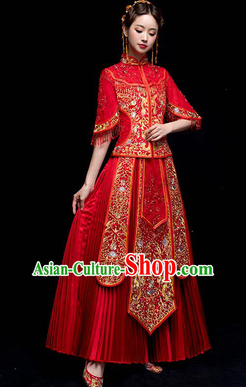 Chinese Traditional Wedding Embroidered Dress Ancient Bride Xiuhe Suit Clothing for Women