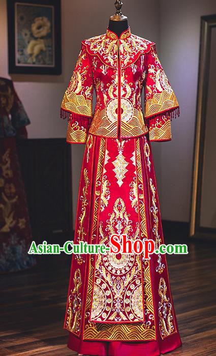 Chinese Traditional Wedding Embroidered Bottom Drawer Ancient Bride Xiuhe Suit Costume for Women