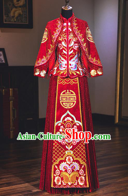 Chinese Traditional Wedding Delicate Embroidered Bottom Drawer Ancient Bride Xiuhe Suit Costume for Women