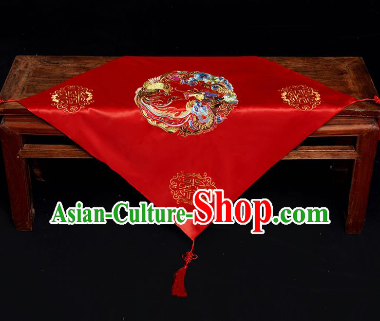 Chinese Traditional Wedding Head Cover Ancient Bride Embroidered Round Dragon and Phoenix Red Bridal Veil for Women