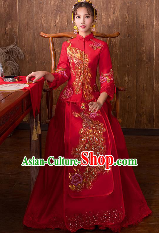 Traditional Chinese Wedding Costumes Traditional Xiuhe Suits Ancient Chinese bridal Full Dress