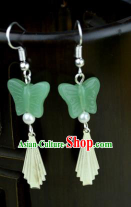 Chinese Traditional Ancient Green Butterfly Earrings Accessories Hanfu Eardrop for Women