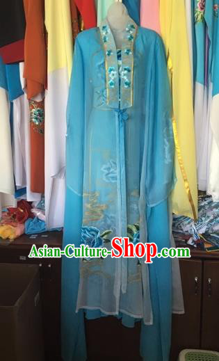 Chinese Traditional Peking Opera Nobility Lady Blue Dress Beijing Opera Diva Costumes for Adults