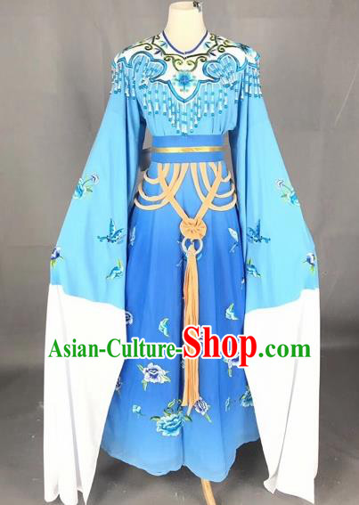 Chinese Traditional Beijing Opera Palace Princess Blue Dress Peking Opera Diva Costumes for Adults