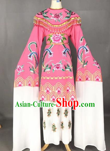 Chinese Traditional Peking Opera Imperial Consort Pink Dress Beijing Opera Diva Embroidered Phoenix Costumes for Adults