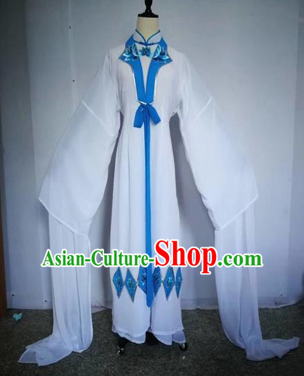 Chinese Traditional Peking Opera Actress White Dress Beijing Opera Buddhist Nun Embroidered Costumes for Adults