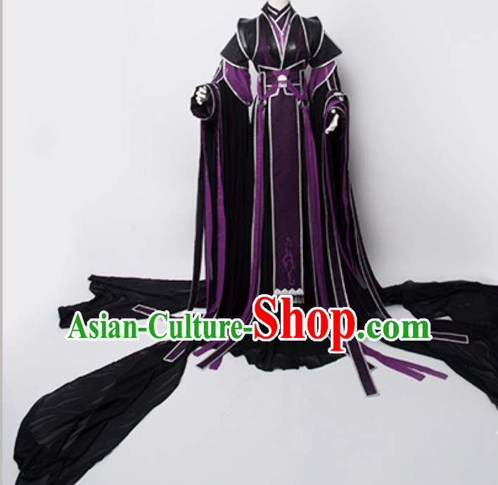 Ancient Chinese Swordsman Swordswoman Cosplay Superhero Costumes with Long Train for TV Show or Performance