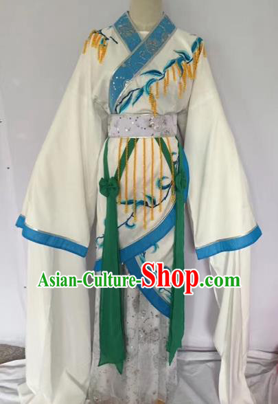 Chinese Ancient Peking Opera Princess Embroidered White Dress Traditional Beijing Opera Diva Costumes for Adults