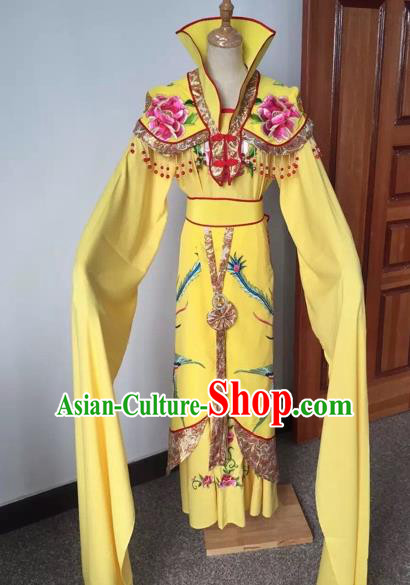 Chinese Ancient Peking Opera Empress Embroidered Yellow Dress Traditional Beijing Opera Diva Costumes for Adults
