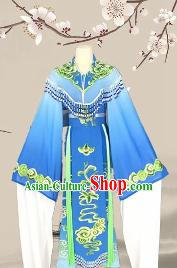 Chinese Traditional Beijing Opera Actress Blue Clothing Ancient Princess Costume for Adults