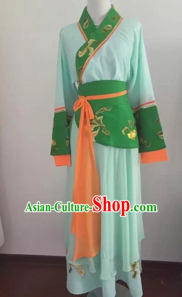 Chinese Huangmei Opera Maidservants Green Dress Traditional Beijing Opera Diva Costume for Adults