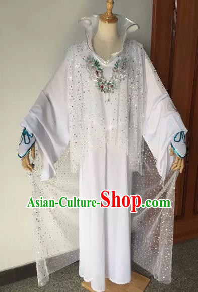 Chinese Traditional Peking Opera Diva White Dress Ancient Palace Lady Costume for Adults