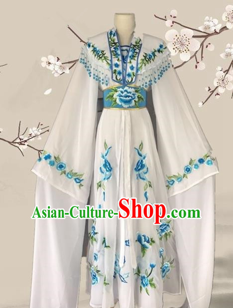 Chinese Ancient Palace Princess Costume Traditional Beijing Opera Actress White Dress for Adults