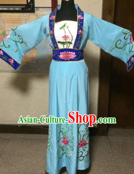 Chinese Ancient Maidservants Blue Dress Traditional Beijing Opera Diva Costume for Adults