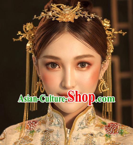 Chinese Ancient Hanfu Wedding Hair Accessories Traditional Golden Hair Clasp Hairpins for Women