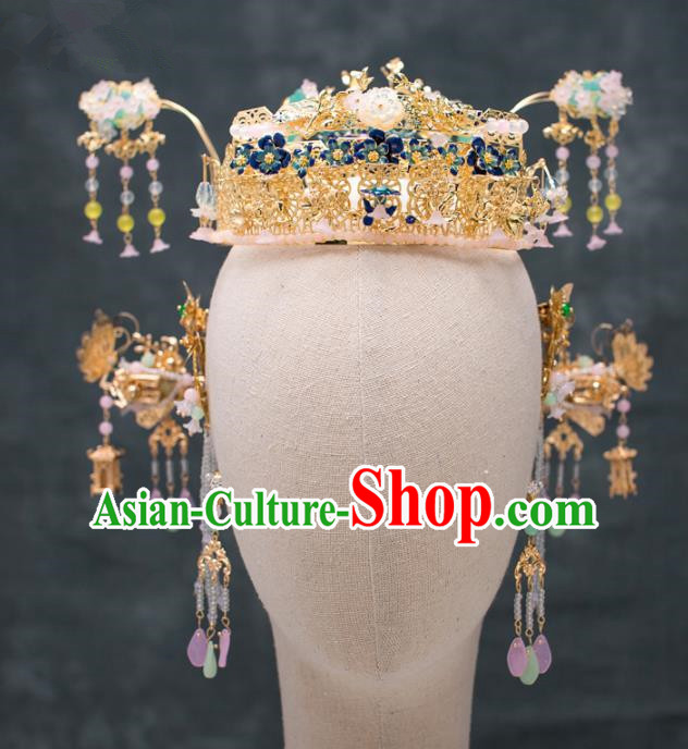 Chinese Ancient Hanfu Wedding Phoenix Coronet Hair Accessories Traditional Tassel Hairpins for Women