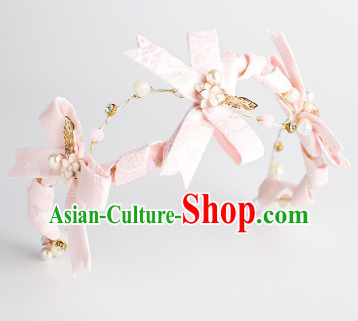 Top Grade Wedding Hair Accessories Bride Pink Bowknot Royal Crown Headwear for Women