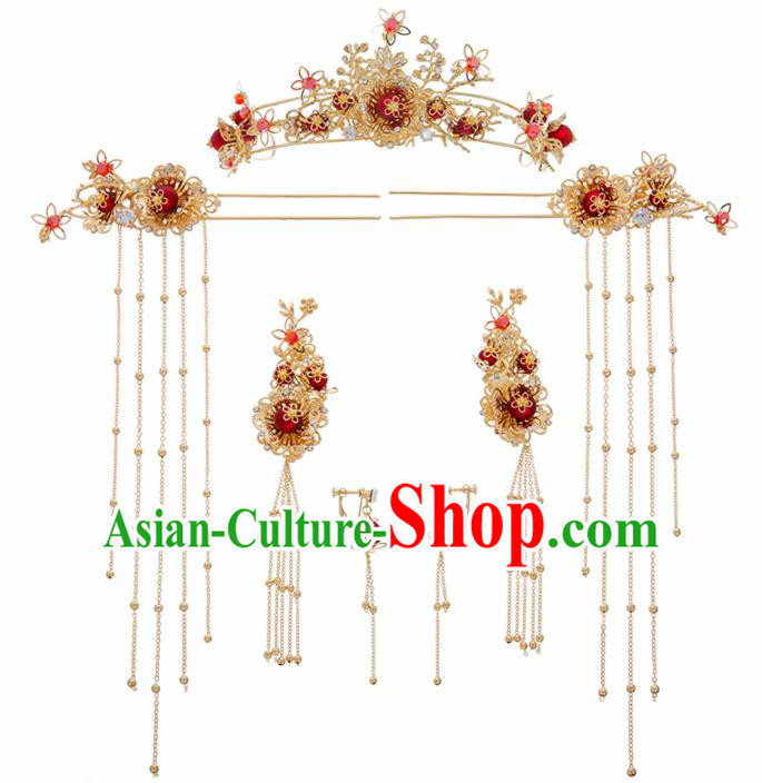 Chinese Ancient Golden Hair Clasp Wedding Hair Accessories Traditional Hairpins for Women