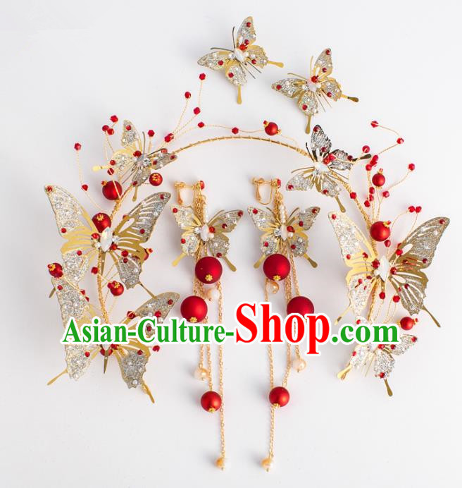 Top Grade Wedding Hair Accessories Bride Crystal Golden Butterfly Royal Crown Headwear for Women
