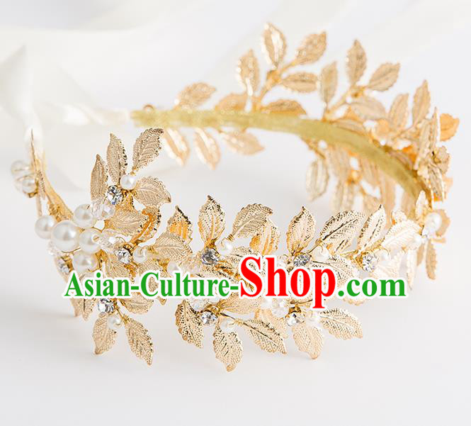 Top Grade Bride Wedding Hair Accessories Golden Leaf Hair Clasp for Women