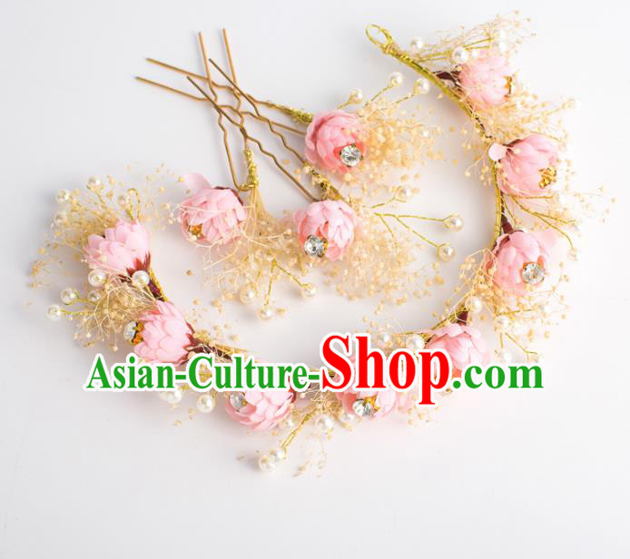 Top Grade Bride Wedding Hair Accessories Pink Flowers Hair Clasp for Women