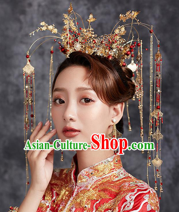 Chinese Ancient Tassel Phoenix Coronet Wedding Hair Accessories Traditional Hairpins for Women
