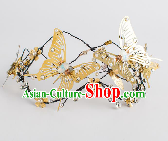 Top Grade Wedding Hair Accessories Bride Retro Golden Butterfly Royal Crown for Women