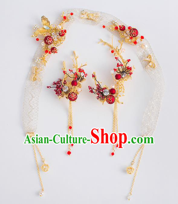 Top Grade Bride Wedding Hair Accessories Golden Butterfly Hair Clasp Headband for Women