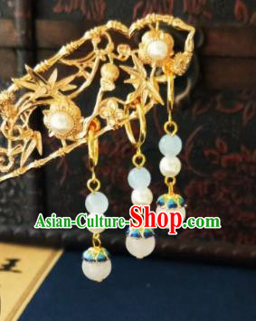 Chinese Ancient Blueing Earrings Qing Dynasty Manchu Palace Lady Three Strings Ear Accessories for Women