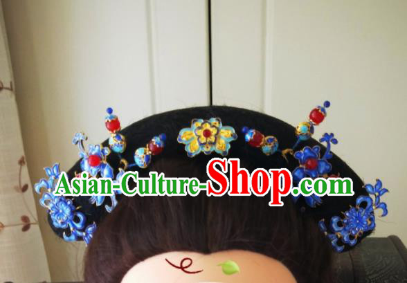 Chinese Ancient Qing Dynasty Hair Accessories Cloisonne Hairpins Complete Set for Women