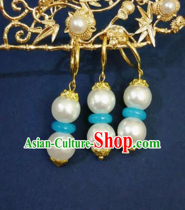 Chinese Ancient Beads Earrings Qing Dynasty Manchu Palace Lady Three Strings Ear Accessories for Women