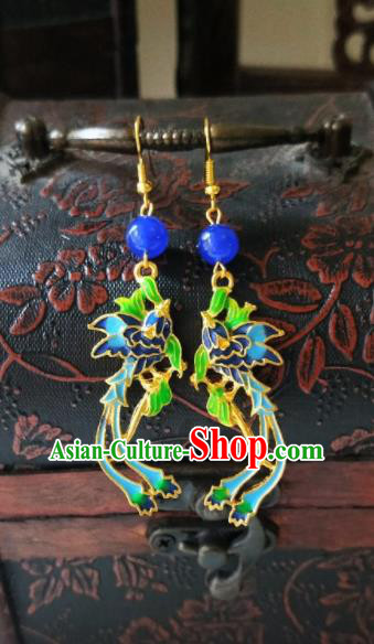Chinese Ancient Cloisonne Earrings Qing Dynasty Manchu Palace Lady Ear Accessories for Women