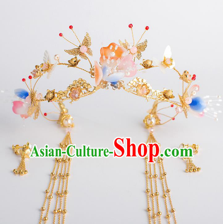 Chinese Traditional Wedding Bride Butterfly Phoenix Coronet Ancient Hair Accessories Hairpins for Women