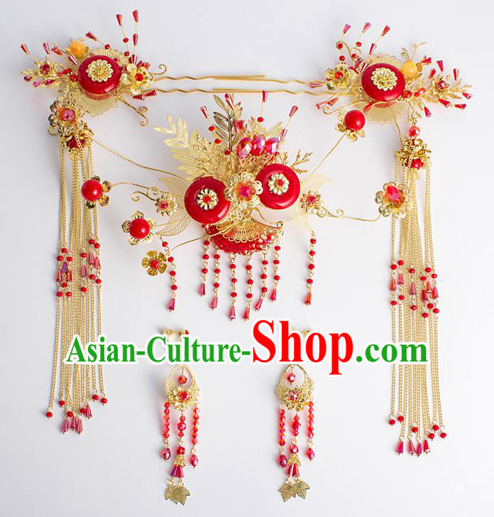 Chinese Traditional Wedding Bride Tassel Step Shake Ancient Hair Accessories Hairpins for Women