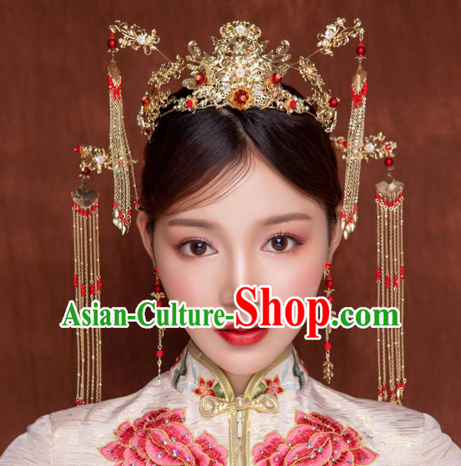 Chinese Traditional Wedding Bride Phoenix Coronet Ancient Hair Accessories Hairpins for Women