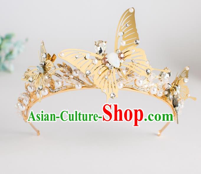Top Grade Wedding Hair Accessories Baroque Princess Golden Butterfly Royal Crown for Women