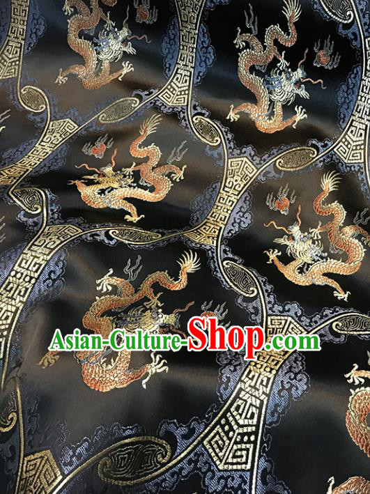 Black Brocade Asian Chinese Traditional Dragons Pattern Fabric Silk Fabric Chinese Fabric Material