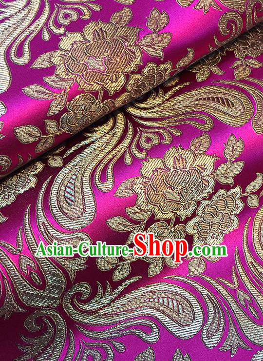 Asian Chinese Rosy Brocade Traditional Peony Pattern Fabric Silk Fabric Chinese Fabric Material